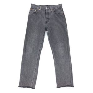 LEVIS 501 Original High Rise Straight Cropped Raw Hem Jeans Womens 25 x 26 Gray